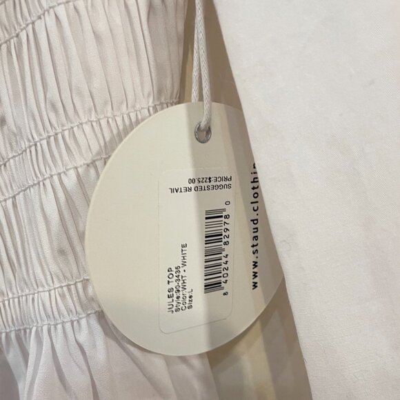 Last Chance! New Staud Jules Cotton Poplin Smocked Top White Large $225 - Picture 6 of 9
